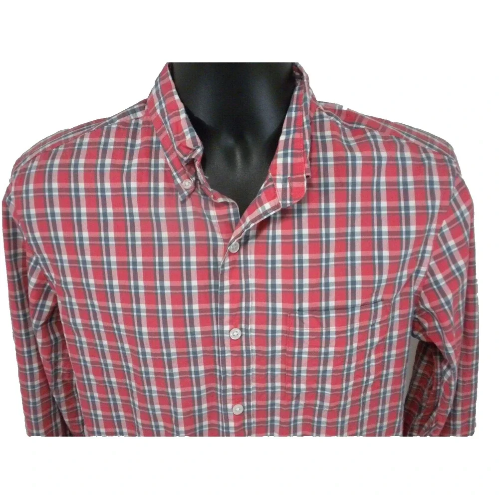J‎ Crew Flex Washed Shirt Mens M Red Blue Plaid Slim Fit Button Down Ivy Preppy